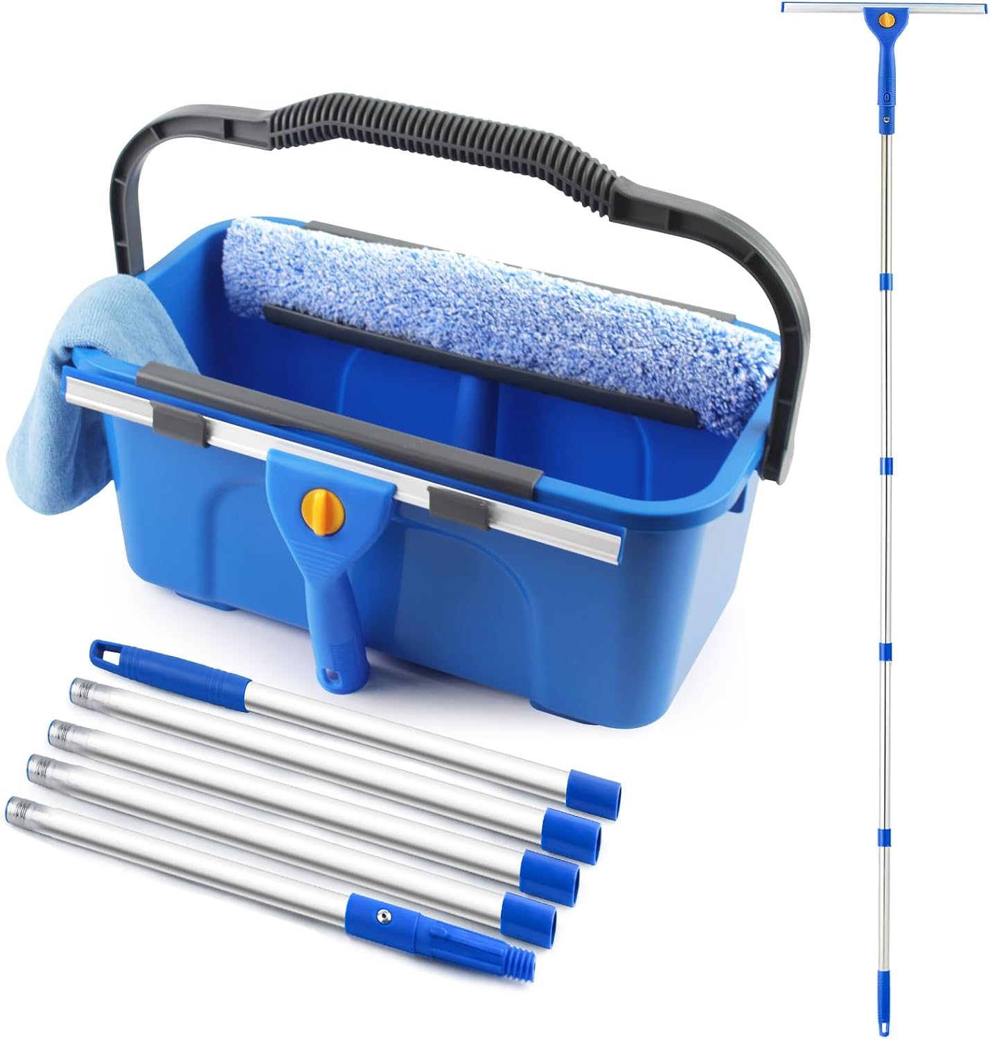 Professionelles Fensterreinigungsset – 11,4-liter-eimer – 193 Cm Langer Abzieher Mit Langem Griff – Mikrofaser-scheuerschwamm – Für Zuhause, Gewerbe, Garten Und Auto