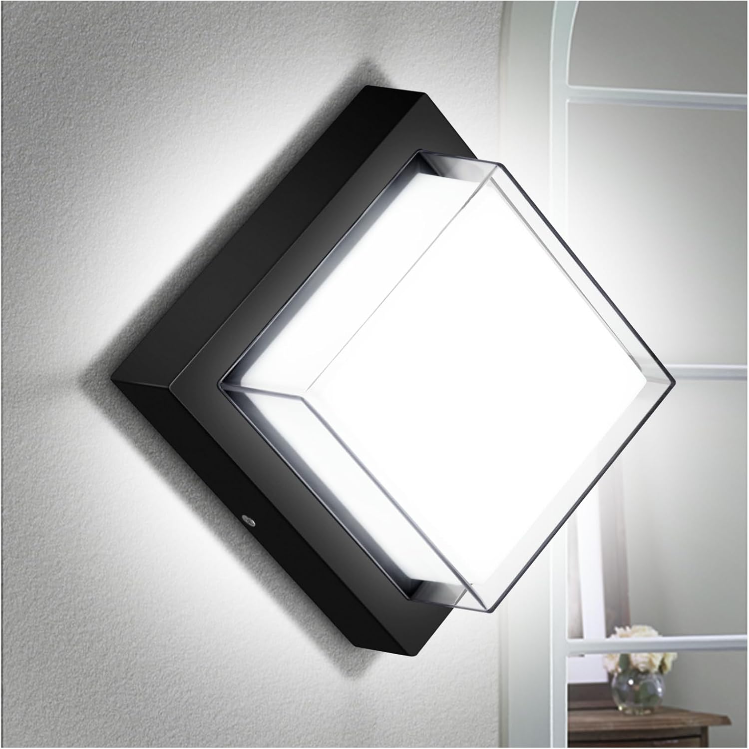 Moderne, Wasserdichte Außenwandleuchte, Schwarze, Quadratische 12-w-led-verandaleuchte, Rostfrei, 6000 K Tageslicht, Für Garagen
