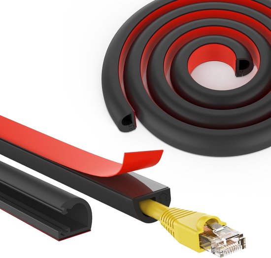 Selbstklebende Kabelrinne, 2 Meter, Pvc, Für Kabel Bis 7 Mm Durchmesser, Zuschneidbar, Für Computer, Büros, Schreibtische Und Fernseher, Schwarz