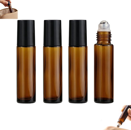 4er-packung 10-ml-roll-on-fläschchen Aus Braunglas Mit Edelstahl-rollkugeln Für Ätherische Öle, Geeignet Für Parfüm Und Hautpflege
