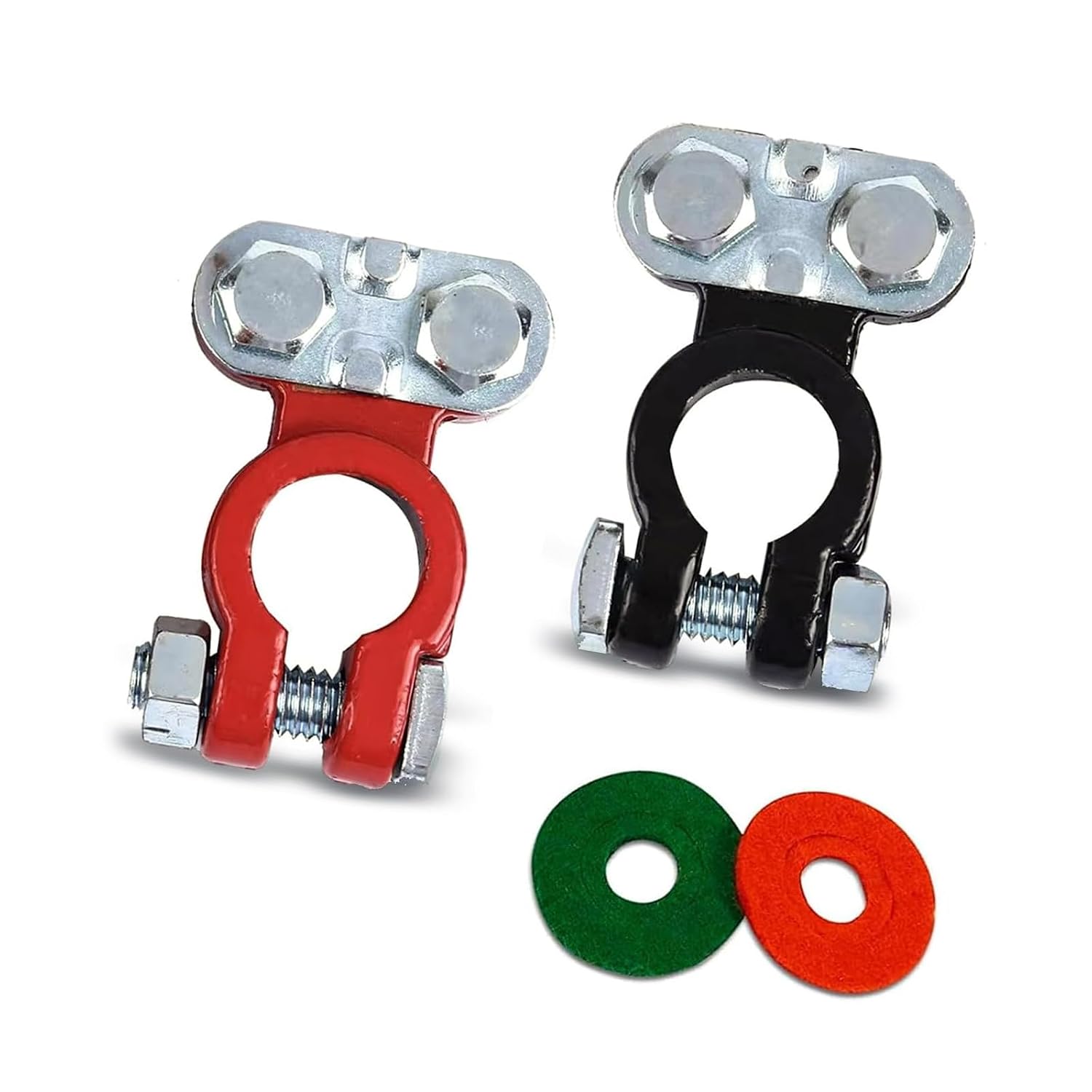 Set Aus 2 Kfz-stromanschlüssen Mit 2 Filzscheiben, Rote Plus- Und Schwarze Minuspole Aus Reinem Kupfer, Universell Für Kfz-zubehör (silber)