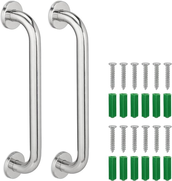 Wandhaltegriff, 2-teilig, Wc-haltegriff, Extra Fester Halt, Edelstahl, Badewannen-haltegriff, Dusch-haltegriff, Rutschfest, Edelstahl, 40 Cm, Silber
