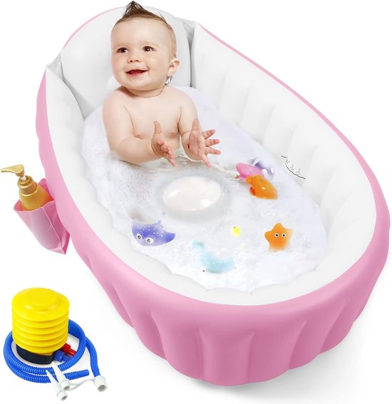Aufblasbare, Tragbare Reise-babybadewanne, Faltbarer, Rutschfester Mini-luftpool (rosa)