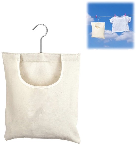 Wäscheklammerbeutel, Einteiliges Set, Wäscheklammerständer Aus Canvas Mit Metallhaken, Weite Öffnung, 32 X 27 Cm, Beige, Für Den Innen- Und Außenbereich