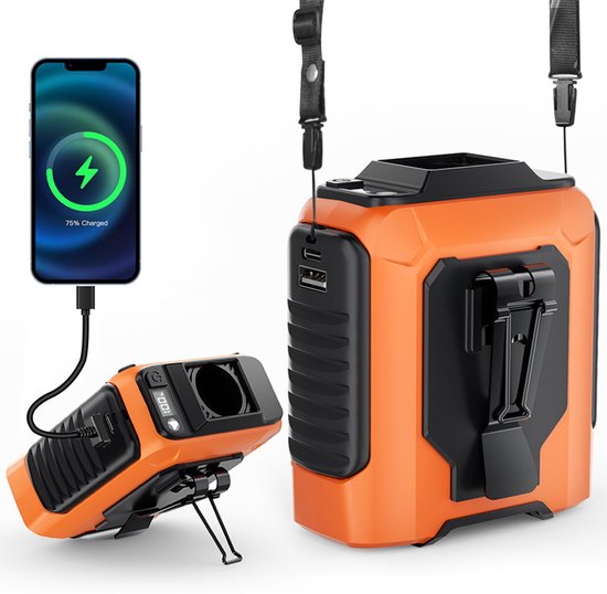 Mini-ventilator, Hüftventilator, Tragbarer Ventilator Für Camping Und Arbeit, 3600 Mah Usb-akku, 5 Windstufen, Mit Taschenlampenfunktion