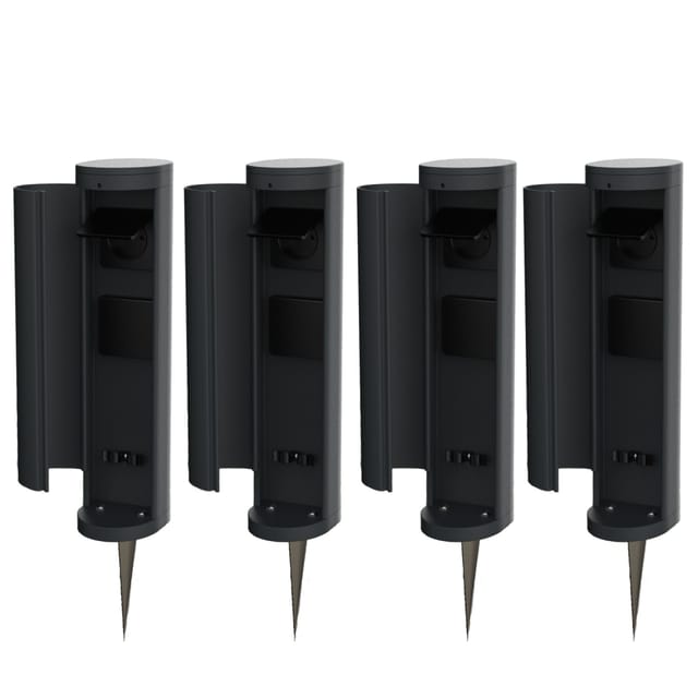 4x Novatool Gartensteckdose 4x Steckdosenturm 2-fach Anthrazit mit Blende mit Erdspieß Steckdosenleiste, Montageplatte, Dübel und Schrauben, Erdspieß
