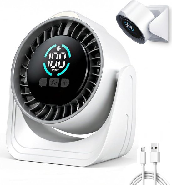 Tragbarer Turbinenventilator Mit 100 Geschwindigkeitsstufen, Schlafmodus, Led-beleuchtung, Usb-c-anschluss, 360°-drehung, Für Tisch- Und Wandmontage