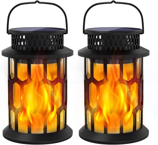 Solarbetriebene Laternen – Außenbeleuchtung – Gartendekoration – Tanzende Flammen – 2er-pack – Schwarz
