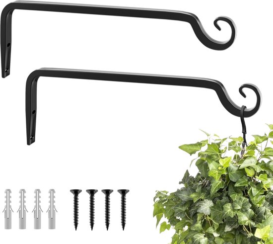 Hängende Pflanzenständer (2er-pack) – Blumenhaken – Außendekoration – Hohe Tragkraft – 25 Cm Länge – Schwarz