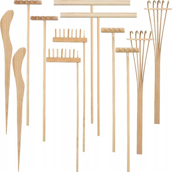 Mini-rechen-set – Dekorativer Rechen – Zen-garten Gestalten – Natürlicher Bambus – 18 X 8 Cm – Hellgelb
