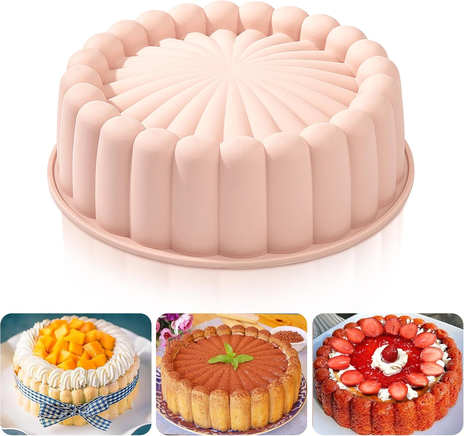 Runde, Antihaftbeschichtete Silikon-kuchenform Charlotte, Wiederverwendbare Gerippte Kuchenform Für Käsekuchen, Brownies, Pies Und Flan, 20 Cm