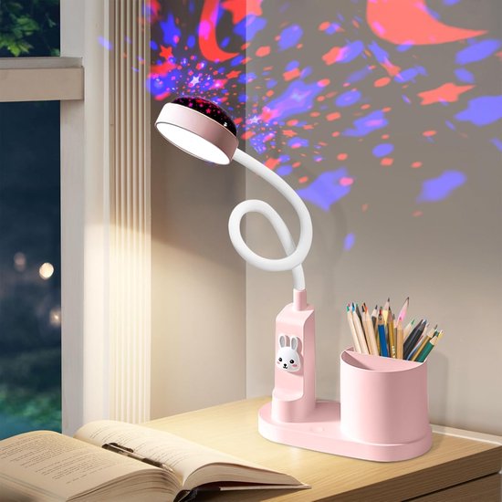 Kinderschreibtischlampe, Led-nachttischlampe Mit Stifthalter Und Sternenprojektion