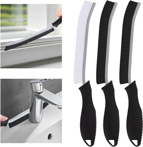 Reinigungsbürste Mit Steifen Borsten, Fugenbürste, Toilettenbürste, Badewannenbürste, Waschbeckenbürste, Fensterbürste (2 Schwarze, 1 Weiße)