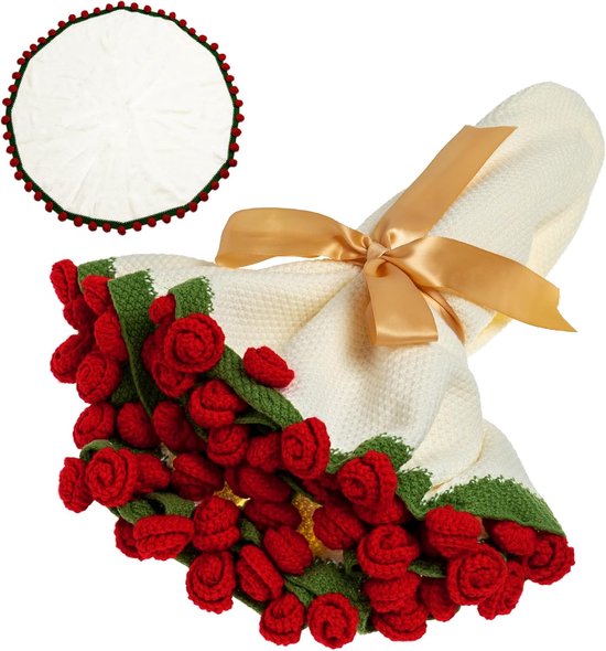 Künstlicher Rosenstrauß – Häkeldesign – Wohndekoration – 109 Cm Durchmesser – 52 Blüten – Rot