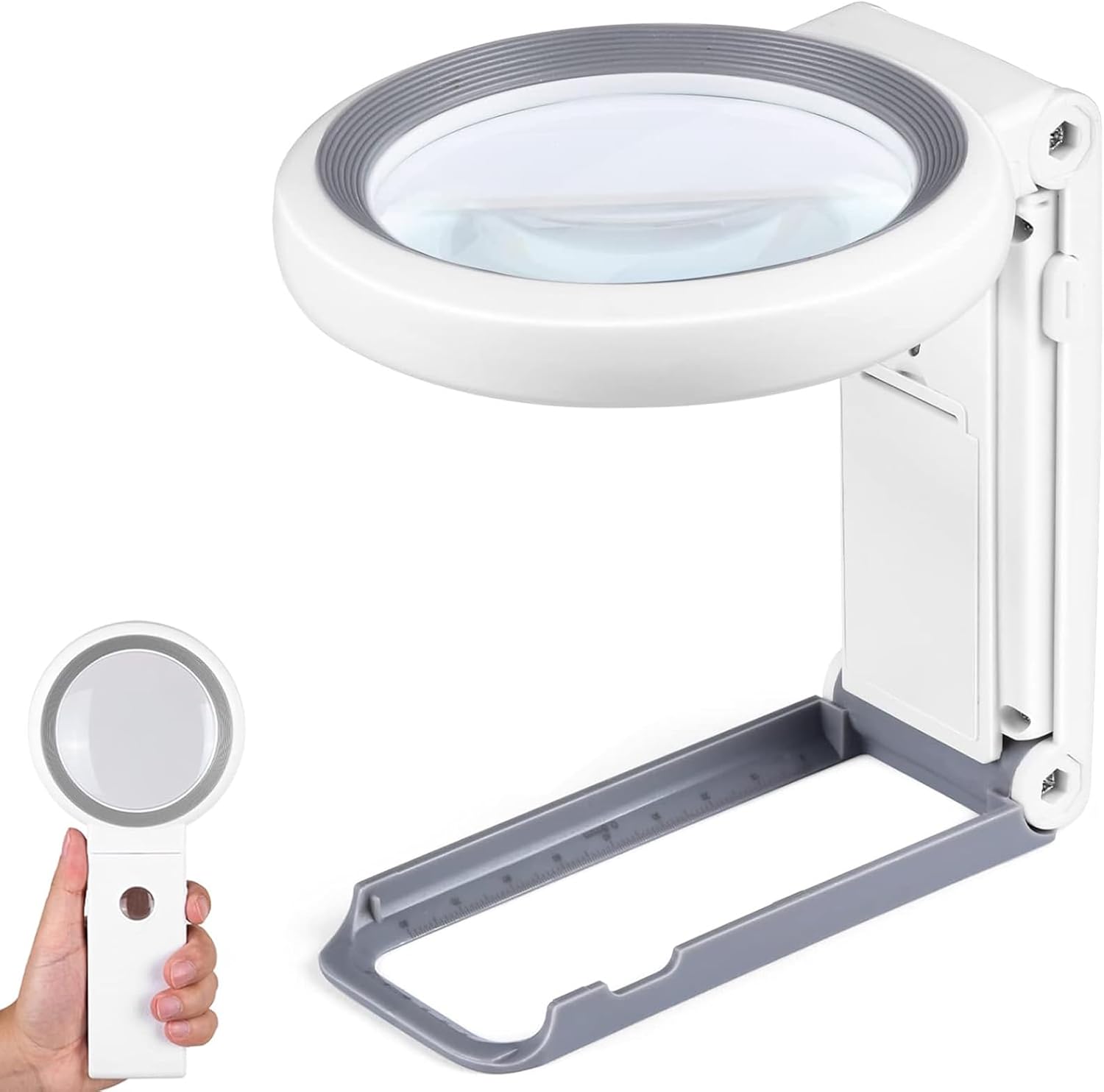 Lupe Mit Licht Und Ständer – 18 Leds – Faltbar – Handlich – Für Senioren, Feinarbeiten, Münzen Und Schmuck – Weiß