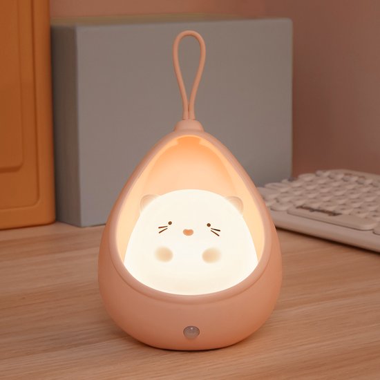 Niedliches, Katzenförmiges Nachtlicht Für Kinder, Led-nachttischlampe Mit Bewegungssensor, Tragbarem Haken, Usb-aufladbar, Fürs Kinderzimmer, Geburtstagsgeschenk (rosa)