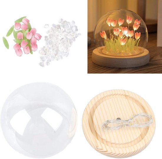Tulpen-nachtlicht, Led-dekorationsleuchte In Form Einer Tulpen-kristallkugel, Handgefertigte Mini-nachttischlampe Aus Künstlicher Blume, Geburtstagsgeschenk