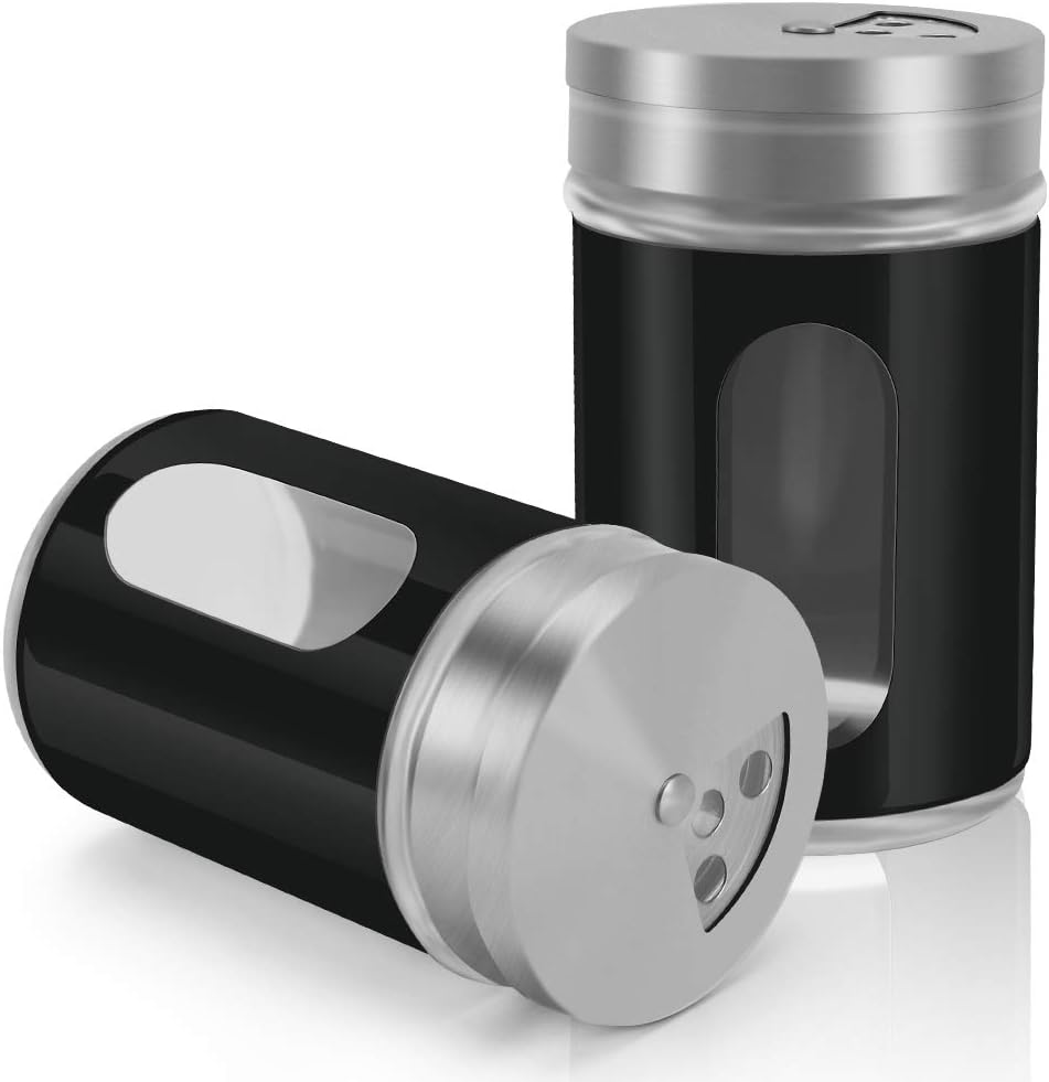 Salz- Und Pfefferstreuer Aus Edelstahl – Verstellbare Deckel, 85 Ml, Schwarz Und Transparent, Für Puderzucker Und Partys
