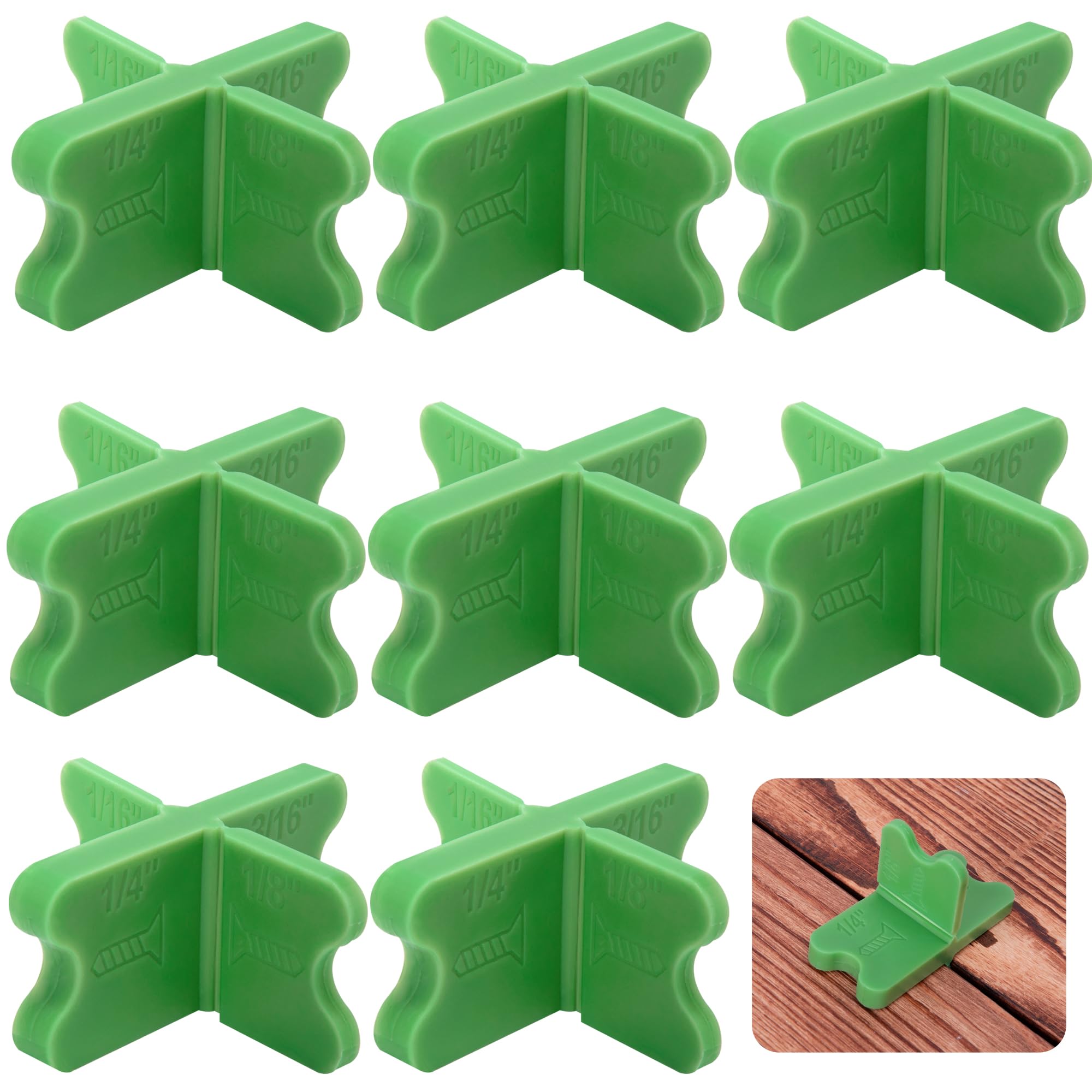 8-teiliges Abs-terrassenabstandshalter-set, 4 Dicke Terrassenabstandshalter (1/16", 1/8", 3/16", 1/4"), Grüne Terrassenabstandshalter Für Druckimprägnierte Wpc-terrassendielen