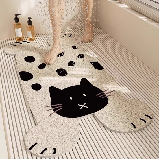 Saugfähige Badematte Mit Cartoon-motiv – Weiße Katze