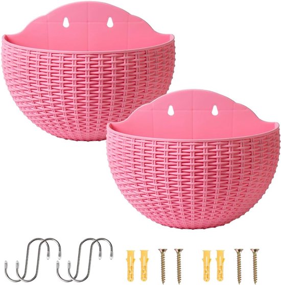 Halbrunder Blumentopf/blumenkorb/gartendekoration – Mit Abflusslöchern Und Haken – 21 Cm Breit – Rosa