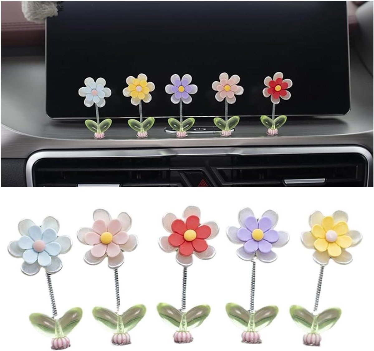 Auto-armaturenbrett-dekoration Mit Blumenmuster – Schaukelnde Gänseblümchen Für Die Mittelkonsole – Auto-innenausstattung