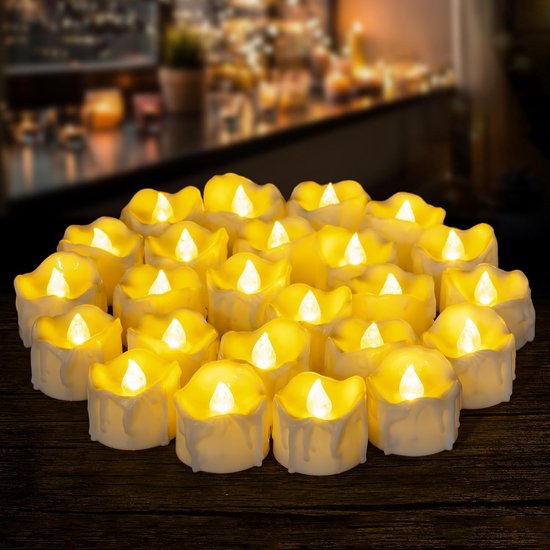Led-tropflichtleuchten – 24er-set – Warmweißes Licht – Batteriebetrieben – Flackerndes Stimmungslicht – Flammenlose Dekoration – Partybeleuchtung – Lang
