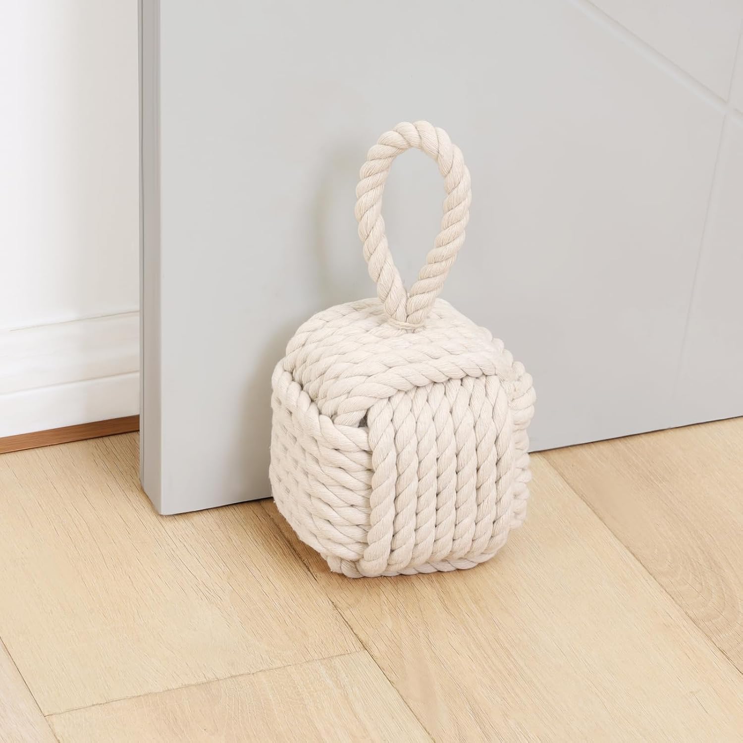 Dekorative Türstopper – Niedliches Seilknoten-design, Robuster, Beschwerter Türstopper Mit Innenbefestigung Für Zuhause Und Schule, Beige