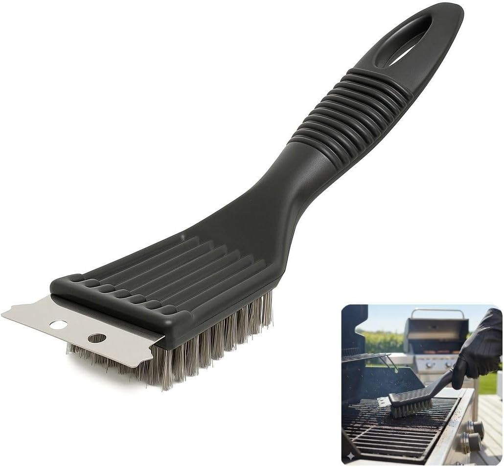 Stahldrahtschaber – Zum Reinigen Von Grills Und Bratpfannen – Reinigungsbürste Mit Stahldrahtborsten Und Ergonomischem Griff – Grillbesteck (3-teiliges Set)
