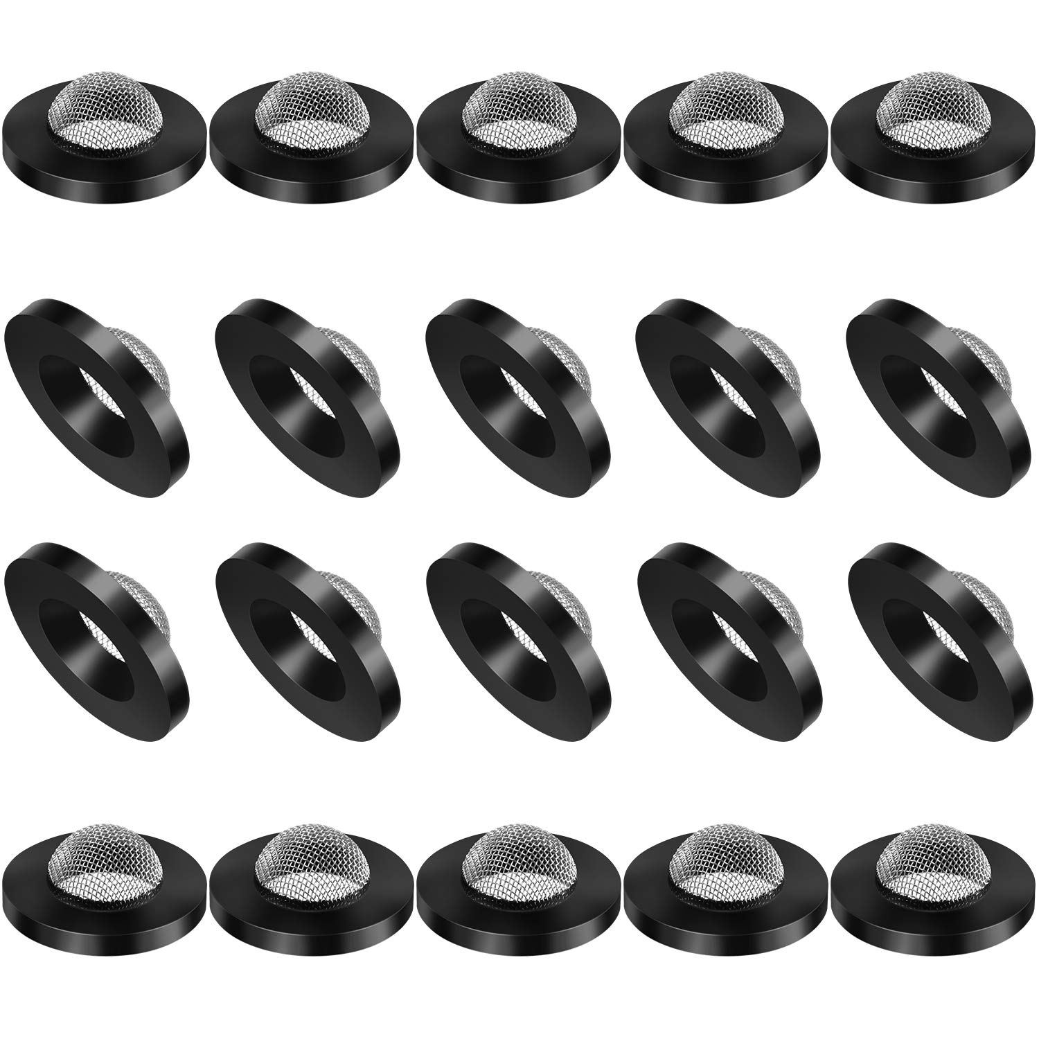 20 Filterschlauchmatten Aus Edelstahl Und Schwarzem Gummi Für 1-zoll-einlässe, Kompatibel Mit 3/4-zoll-gartenschlauchanschlüssen