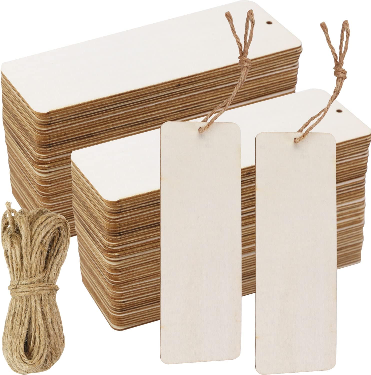 50er-packung Blanko-geschenkanhänger Aus Holz – Unbehandelte Holzanhänger Zum Aufhängen Mit Löchern Und Schnur – Geeignet Für Bastelarbeiten, Hochzeiten Und Geburtstagsdekorationen