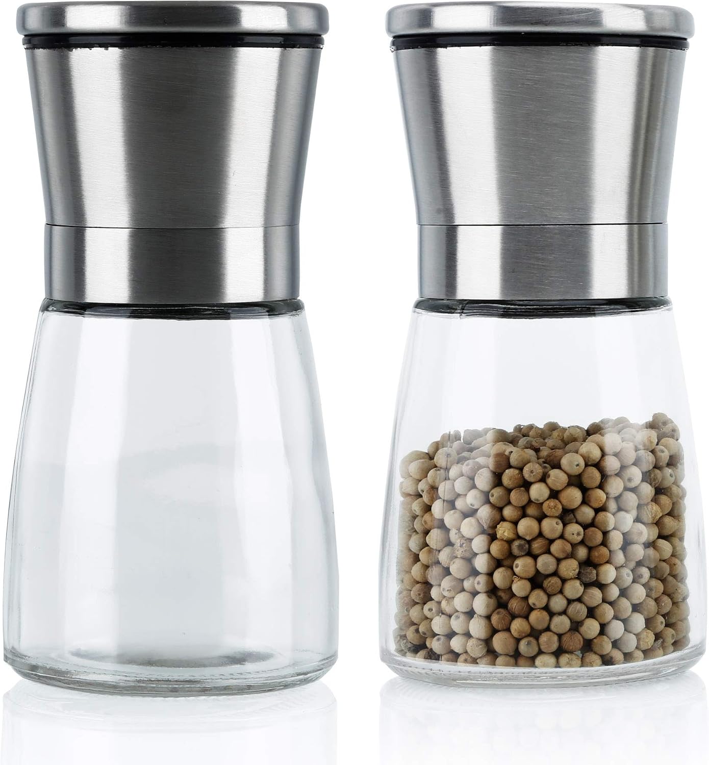 Transparente Silberne Pfeffermühlen – Set Mit Zwei Pfeffermühlen Aus Glas Und Edelstahl – Für Die Küche – Pfeffermühle – Zum Mahlen Von Pfeffer, Salz Und Kräutern