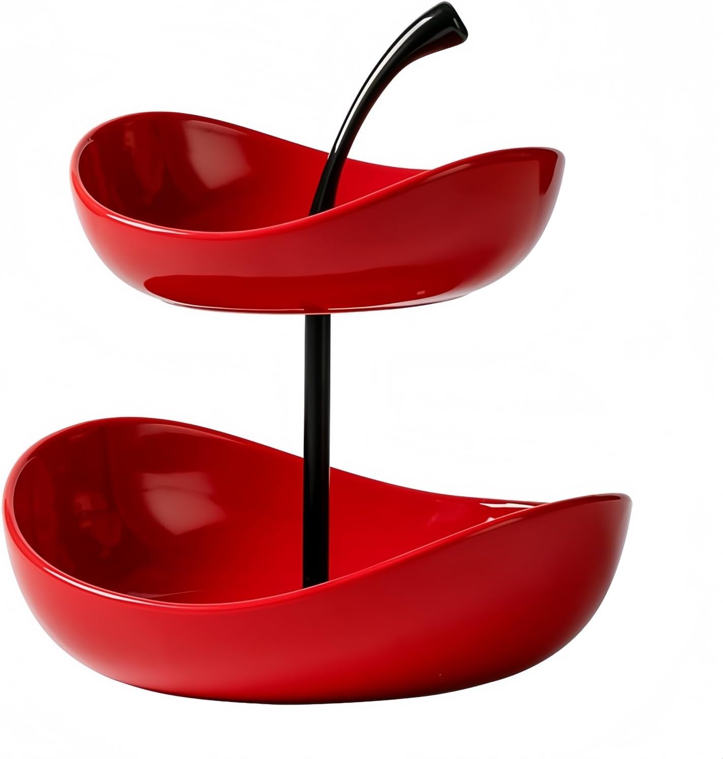 Doppelstöckige Obstschale, Zweistöckige Keramik-obstschale, Mehrstöckige Keramik-servierschalen Mit Metallständer, Servierschale, Rot, Zweistöckig