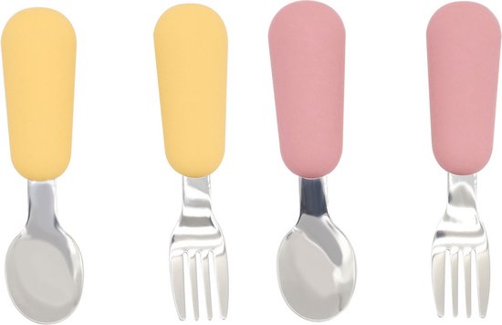 4-teiliges Kinderbesteck-set, Babylöffel Und -gabeln, Bpa-frei, Edelstahl, Silikon, Besteckset Für Kleinkinder, Für Babys Und Kleinkinder