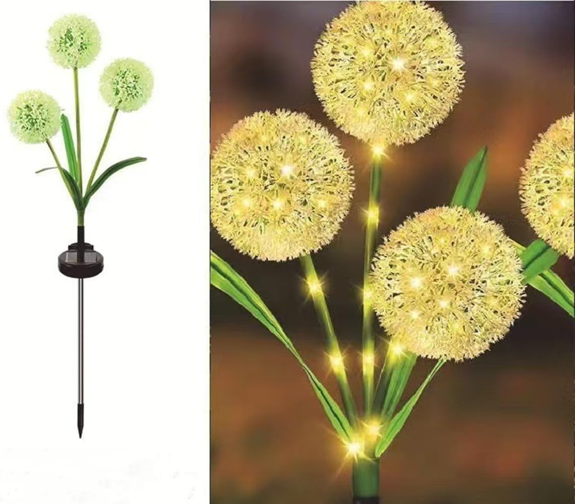 Solar-gartenleuchte In Form Einer Künstlichen Löwenzahnblüte – 3 Warmweiße Leuchten