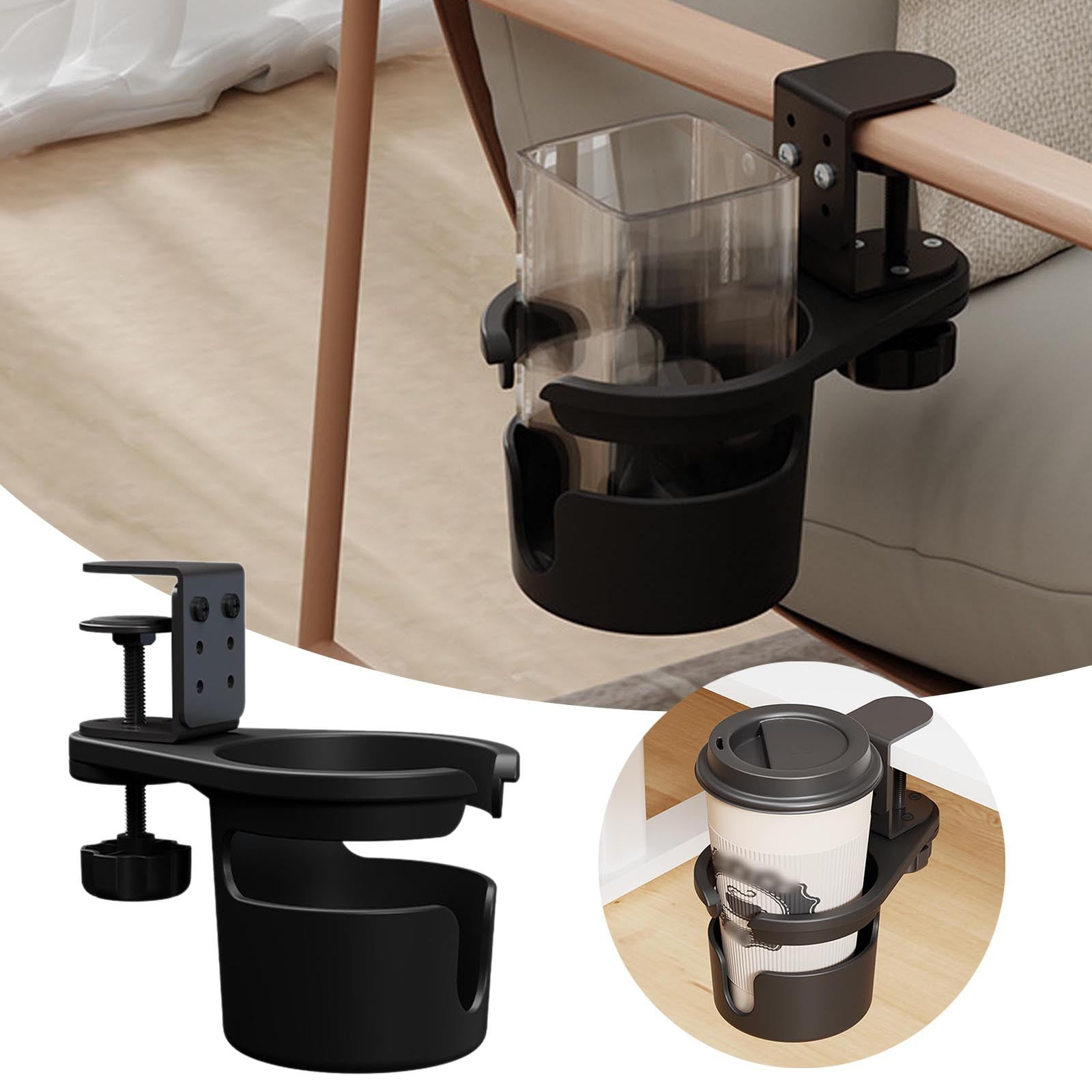 Ein Tischbecherhalter, 180° Drehbar, Schwarz, Universeller Untertischbecherhalter, Wasserflaschenhalter Für Kaffee- Und Getränkebecher, Mit Clip