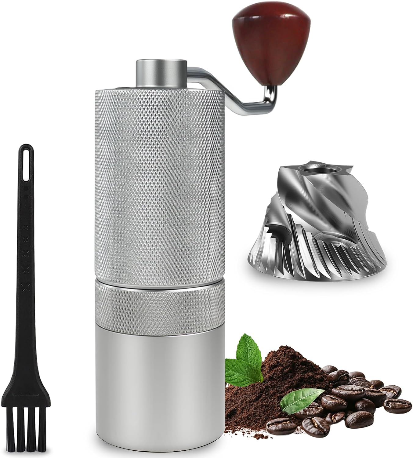 Manuelle Kaffeemühle Mit Abnehmbarem Mahlwerk, Einstellbarem Mahlgrad, Ideal Für Camping – Silber