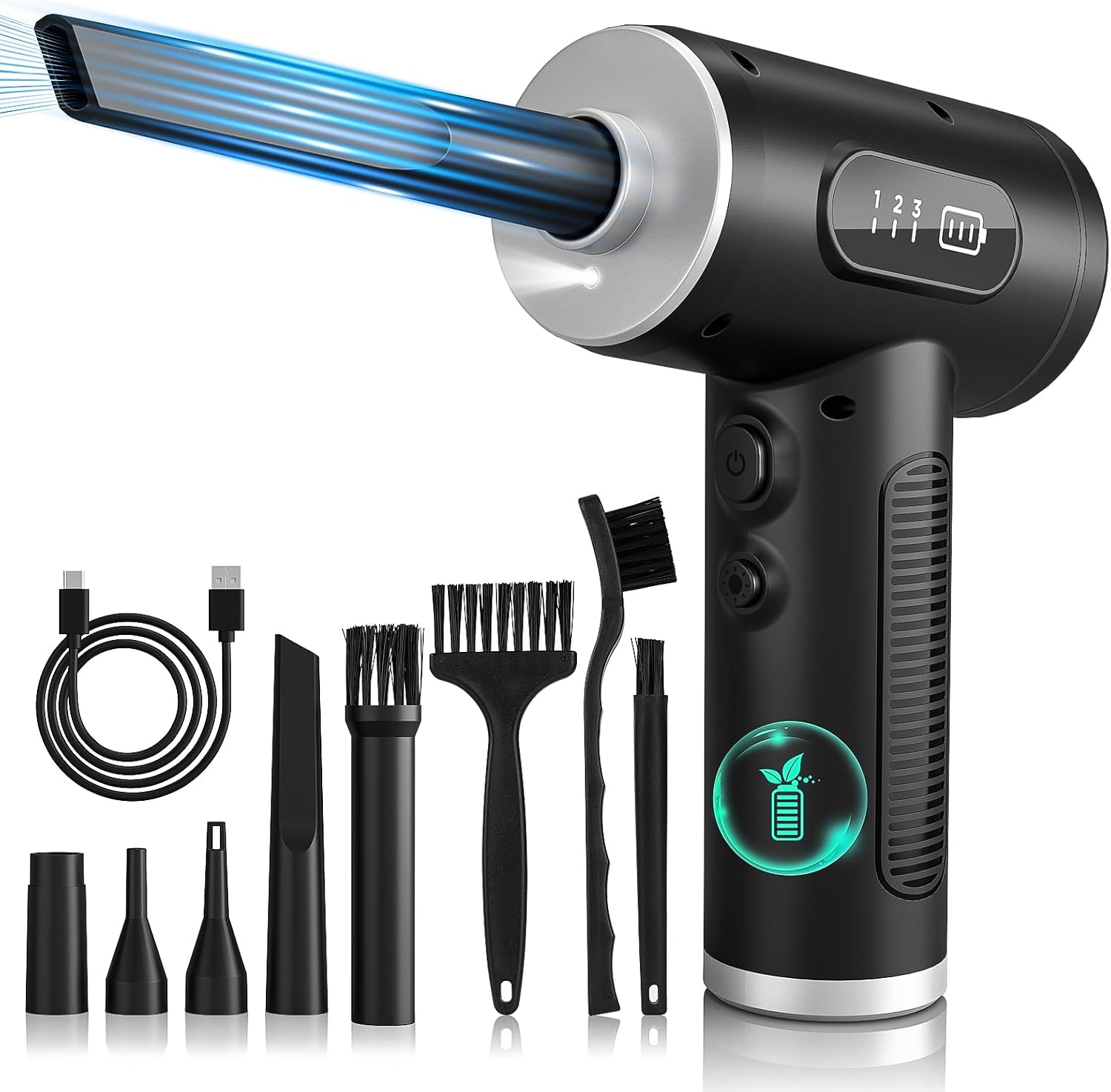 Kabelloser, Wiederaufladbarer Druckluftreiniger Mit Led-licht Und 3-stufiger Digitaler Anzeige