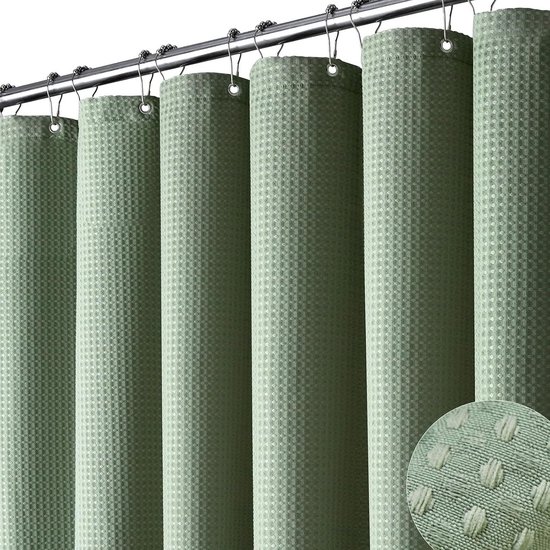 Duschvorhang – Anti-schimmel-duschvorhang – Waffelmuster – Inkl. Aufhängeringe – Wasserdicht – 180 X 180 Cm – Inkl. 12 Haken – Grün