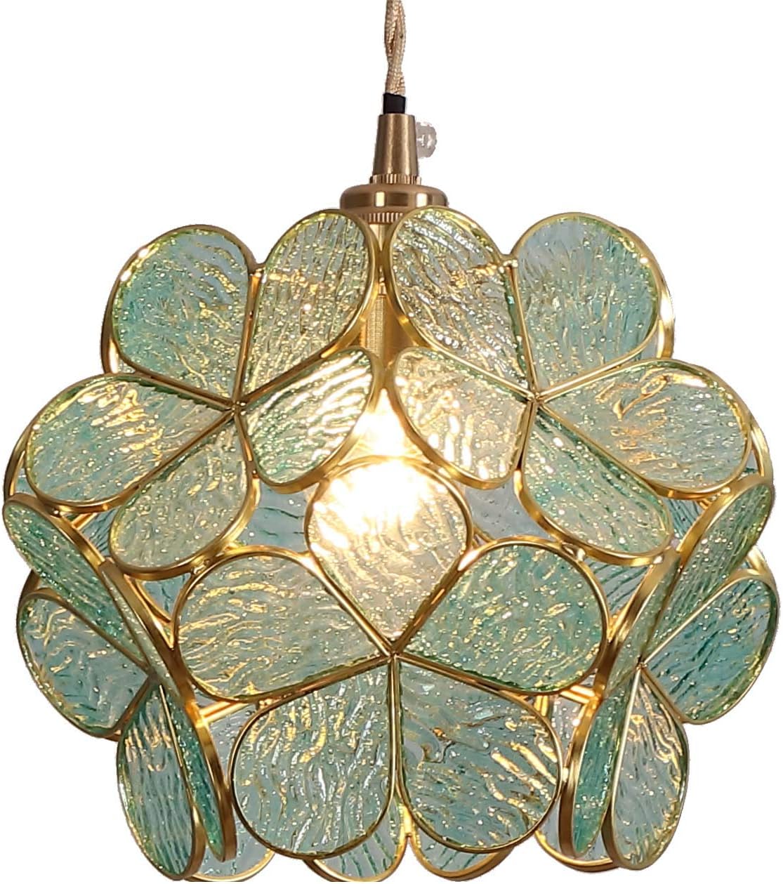 Deckenleuchte Im Tiffany-stil Mit Kirschblütenglas Und Einem 20 Cm Breiten Lampenschirm Mit Blütenblättern (strukturiertes, Klares Hellblau)