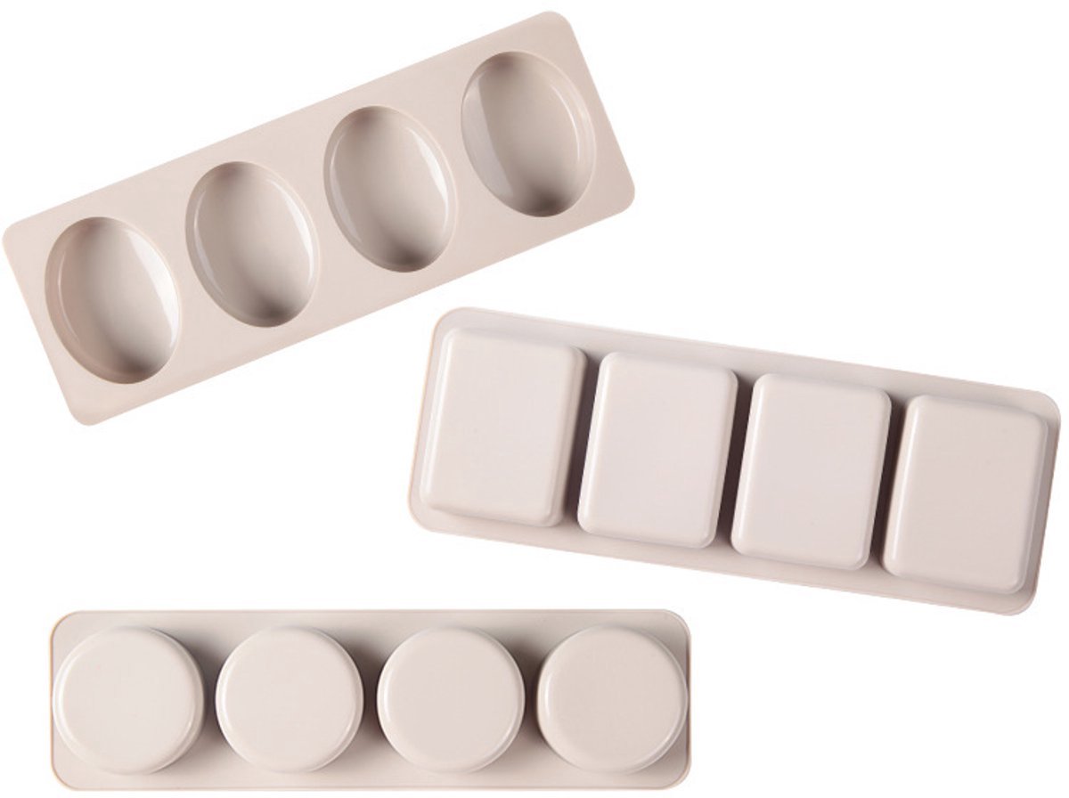 3-teiliges Set, Silikon-seifenform, 28 X 10 X 2,5 Cm, Beige, Backform, Für Handgemachte Seife, Oval, Quadratisch, Rund