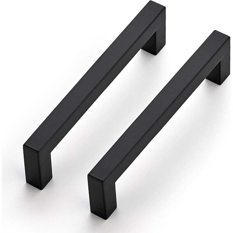 Schwarze Möbelgriffe, 2-teiliges Set, 14 Cm, Quadratisch, Edelstahl, 128 Mm Von Der Mitte.
