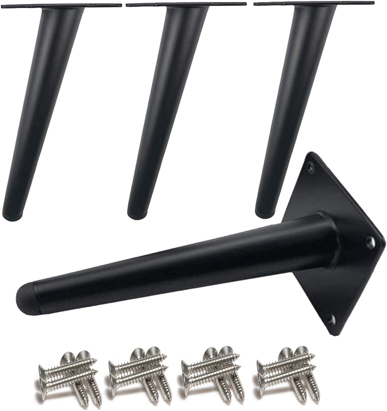 Ein Set Aus Vier Schräg Gestellten Metalltischbeinen, Konisch Zulaufende Metallbeine, Aus Edelstahl 201, Schwarz, 15 Cm Hoch.