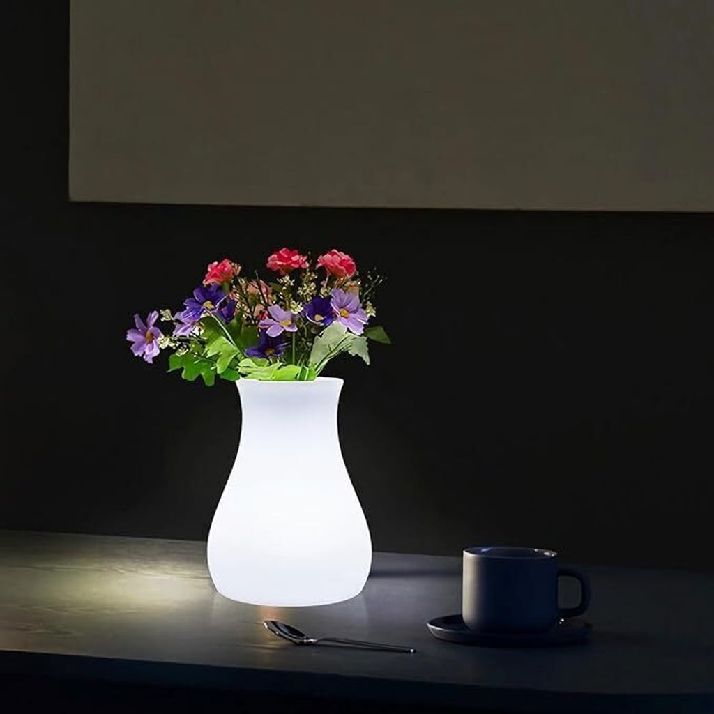 Led-vasenlampe, Ferngesteuert Dimmbar, Kabellose Tischlampe, Wiederaufladbar, Farbwechselnd, Für Restaurant/cafeteria/außenbereich, Weiß.