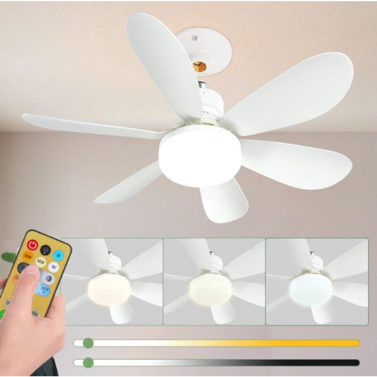 Deckenventilator 40 W, Ø 52 Cm – 3-stufig Dimmbar Und Geschwindigkeitsstufen – Geeignet Für E27-fassung – Für Schlafzimmer, Küche Und Wohnzimmer – Mit Beleuchtung Und Fernbedienung