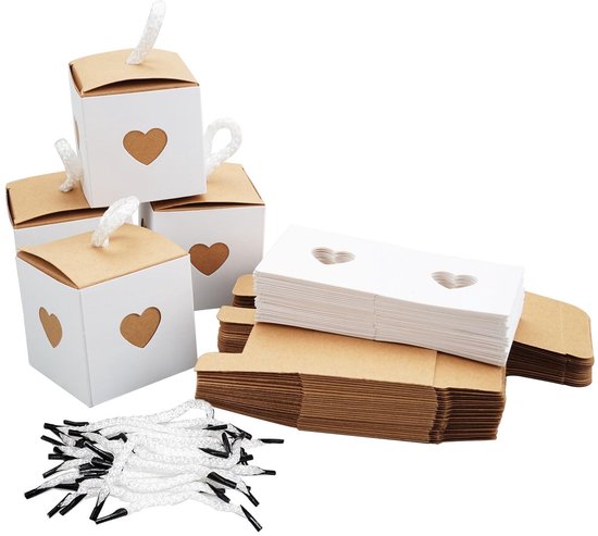 Hochwertige Geschenkbox Aus Kraftpapier – 30 Stück – 5,5 X 5,5 X 5,5 Cm – Braun Mit Herzchenmuster – Ideal Für Hochzeiten – Einfache Montage – Geschenkverpackung