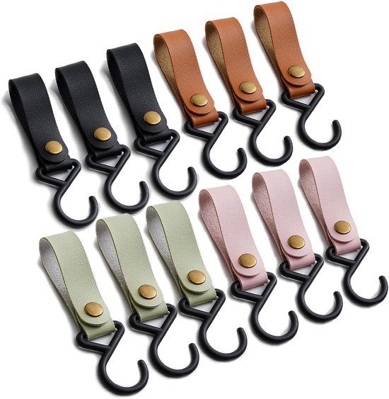 12er-packung S-förmige Camping-/kleiderschrankhaken Aus Leder – 16 X 2 Cm