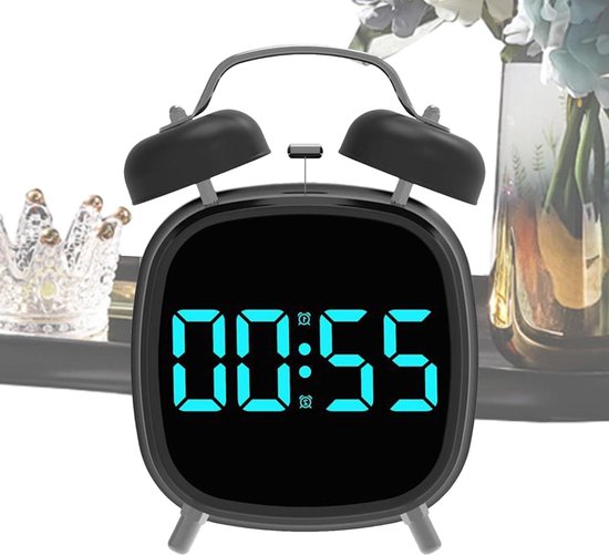 Digitaler Wecker – Lauter Alarm – Weckfunktion – Einstellbare Helligkeit – 63 Cm – Schwarz Mit Blauer Beleuchtung