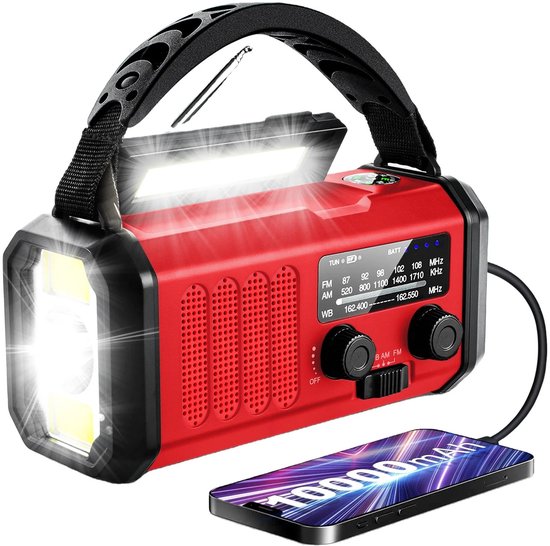 Notfallradio Mit Solaraufzug (10.000 Mah), Überlebensset Modell 2025 Mit Powerbank Und Wiederaufladbarer Taschenlampe, Rot