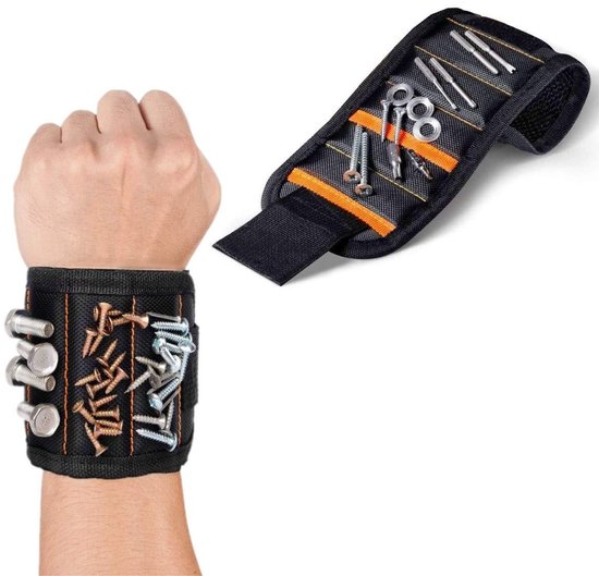 - Magnetisches Armband - Werkzeuggürtel Mit Starken Magneten - Schwarz - Multifunktional Und Praktisch - Ideal Für Heimwerker - 2 Taschen